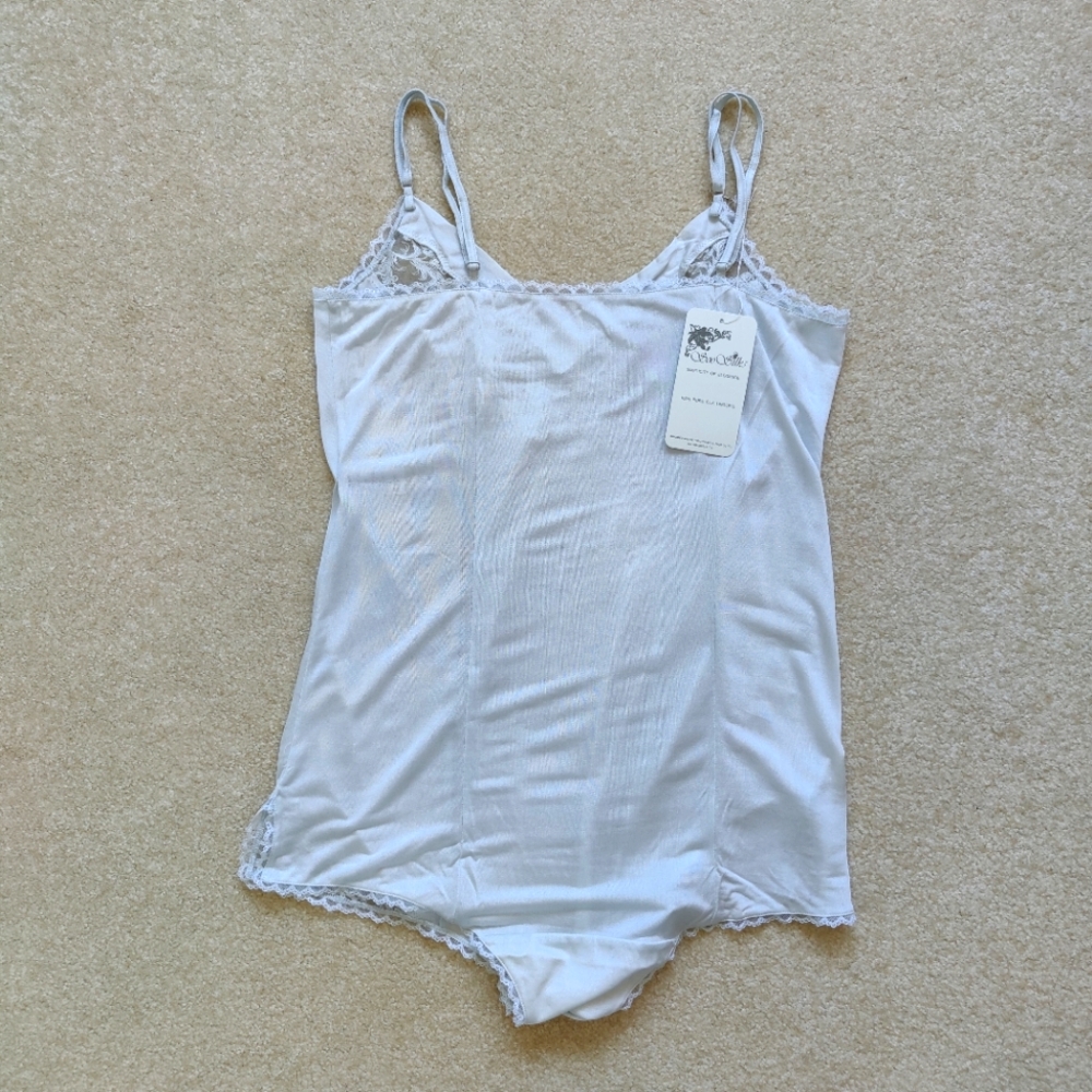 NWT Knit Silk Lingerie Romper | Knit Bodysuit/Playsuit- Gray - Picture 5 of 6